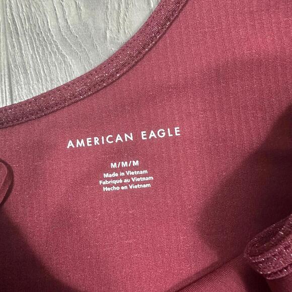 American Eagle Burgundy Metallic One Shoulder Crop Top - Women's Party Shirt, XS - Picture 3 of 6